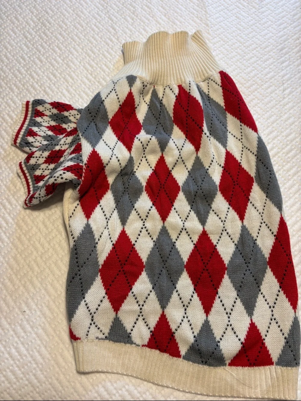 Dog sweater XL Argyle Knit Sweater Top in Red, Gray & Cream